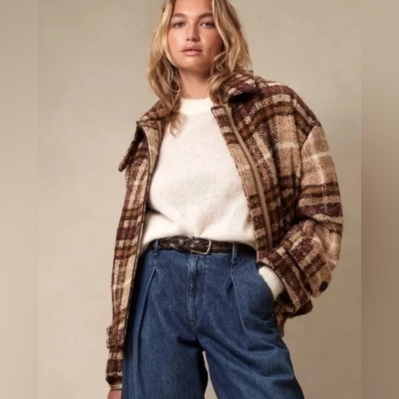 Banana Republic Oversized Balcamaan Jacket Neutral plaid. XXS but fits like XS/S - Picture 2 of 14
